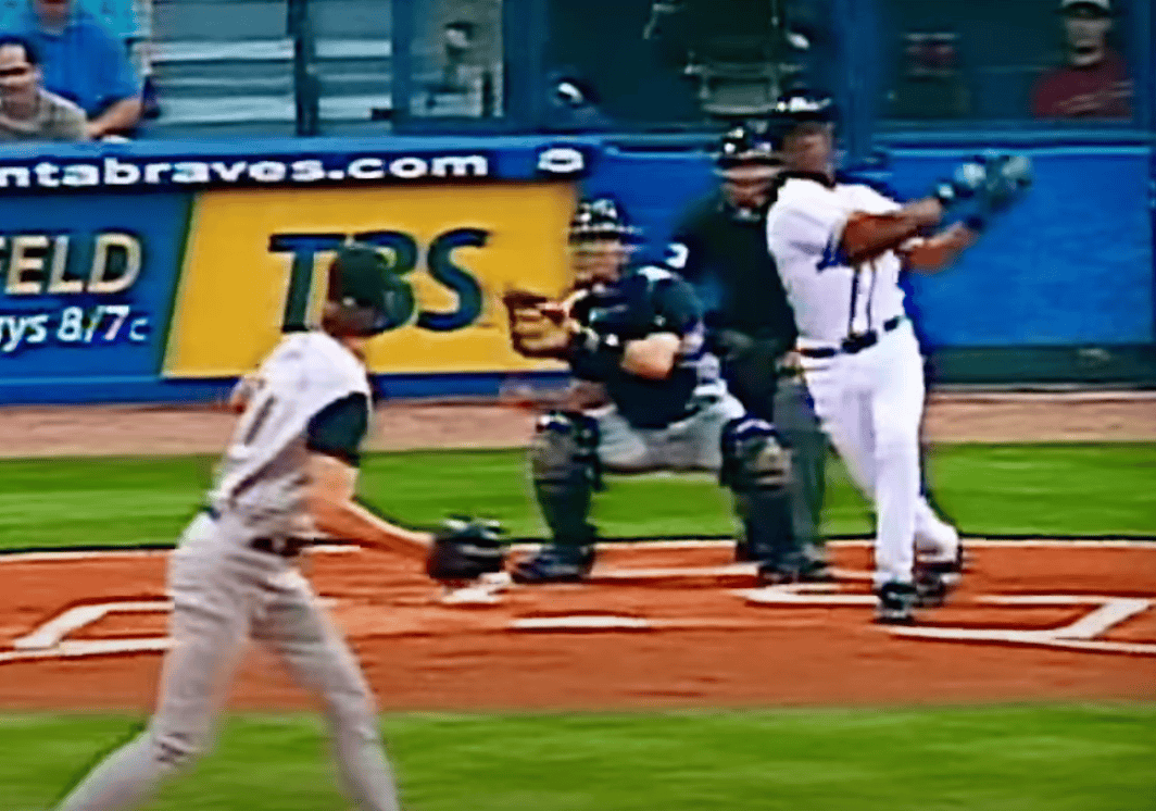 Randy Johnson delivers a pitch against John Smoltz during their epic 2000 matchup.